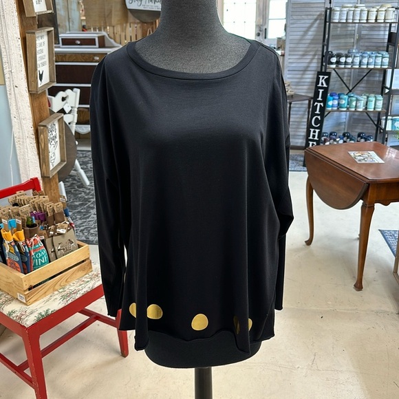 Planet long sleeve black top with gold circle accents - Picture 1 of 6